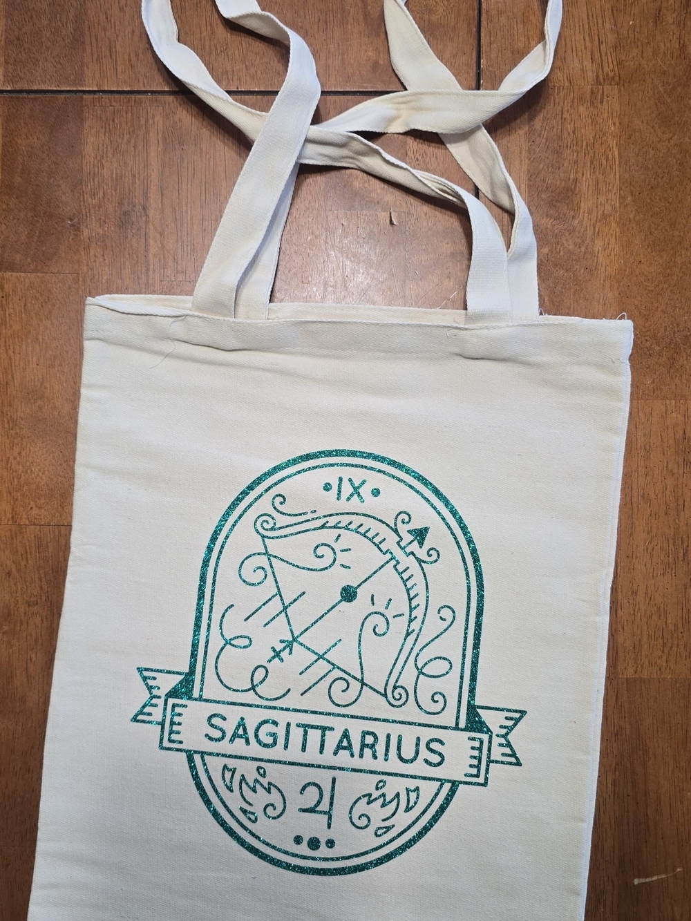 Sagittarius Green Glitter Canvas Tote Bag